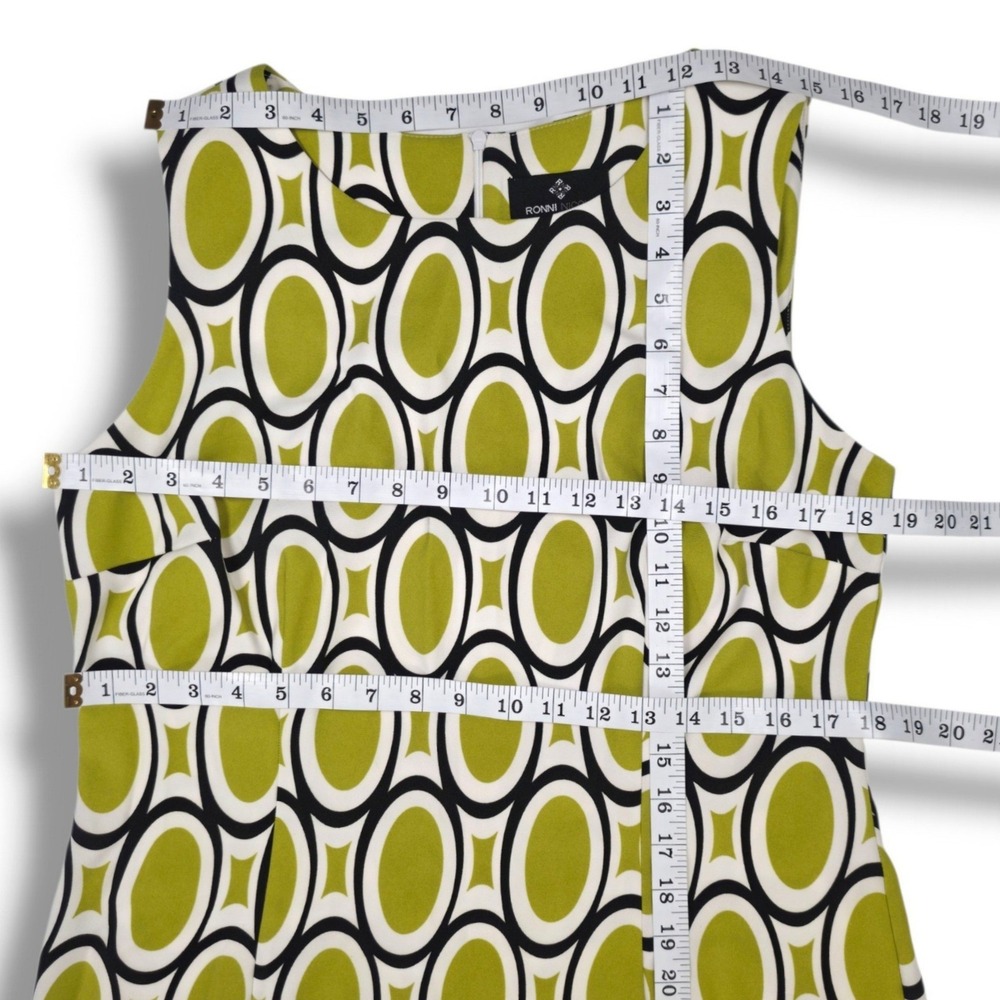 Ronni Nicole Geometric Print Sheath Dress Lime Green Black White Retro Glam 14 - Picture 8 of 9